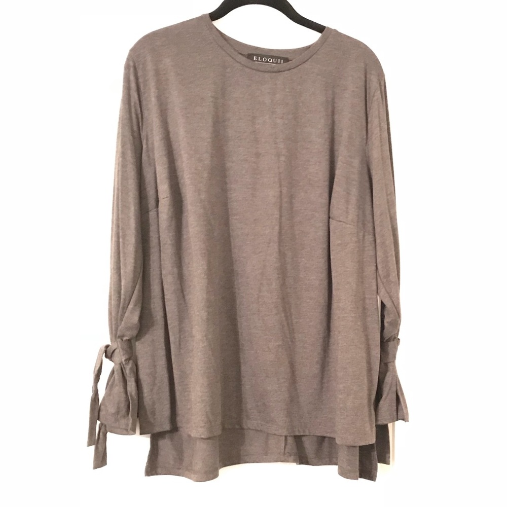 Eloquii, Grey knit top w/ties at wrists, Sz 22