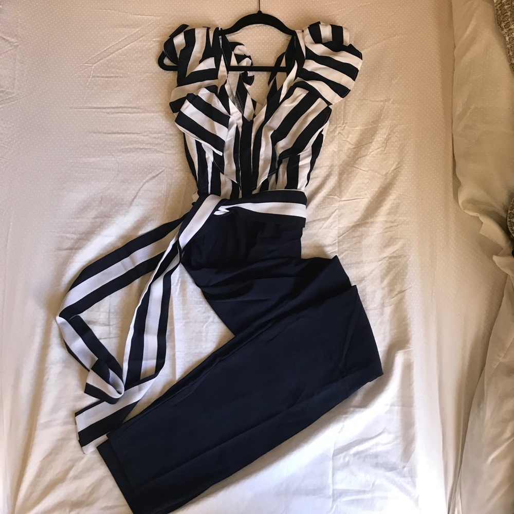 Soieblu Navy and White Striped Jumpsuit