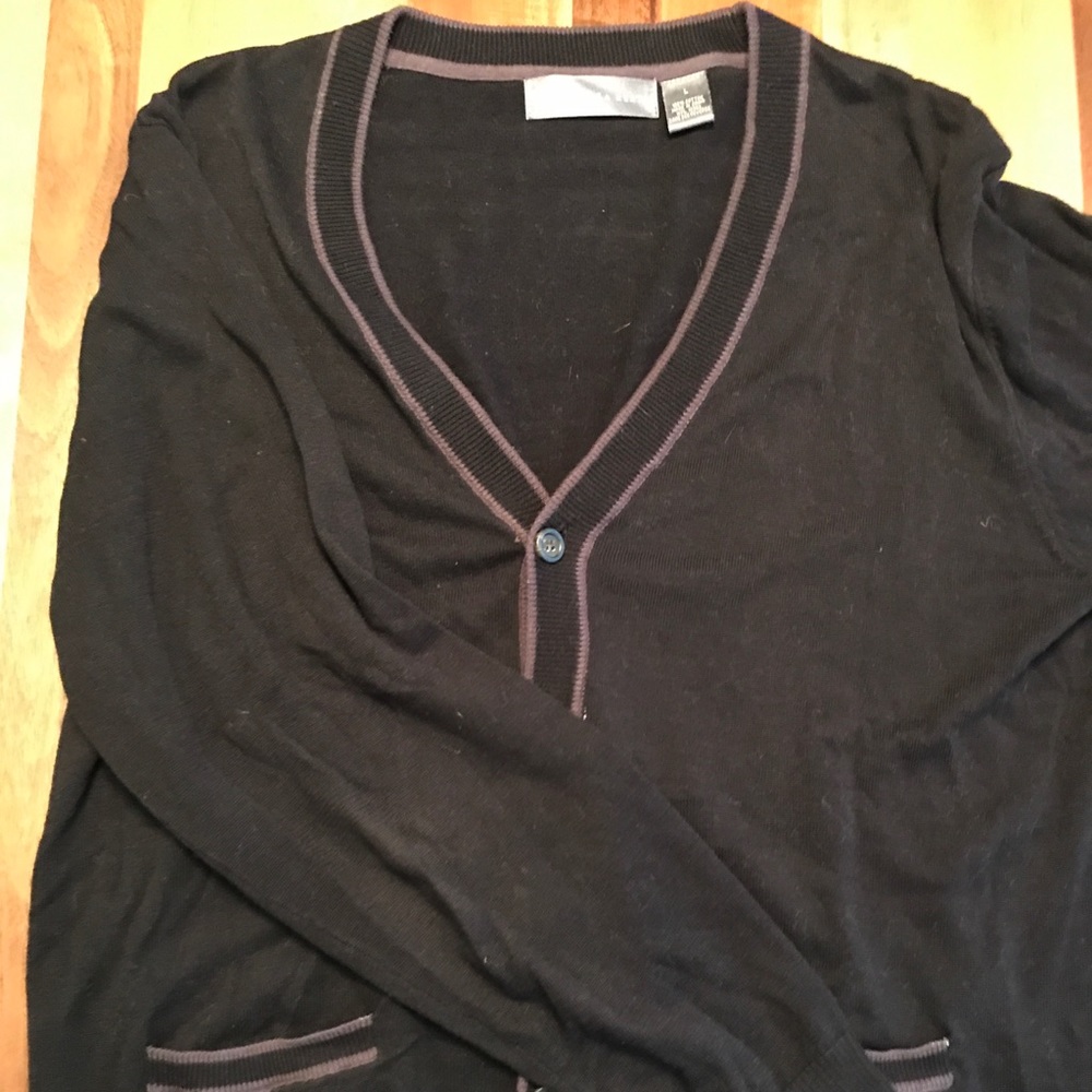 Men's L Oscar De La Renta black cardigan sweater.