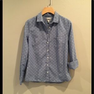 J. Crew polka dot chambray shirt