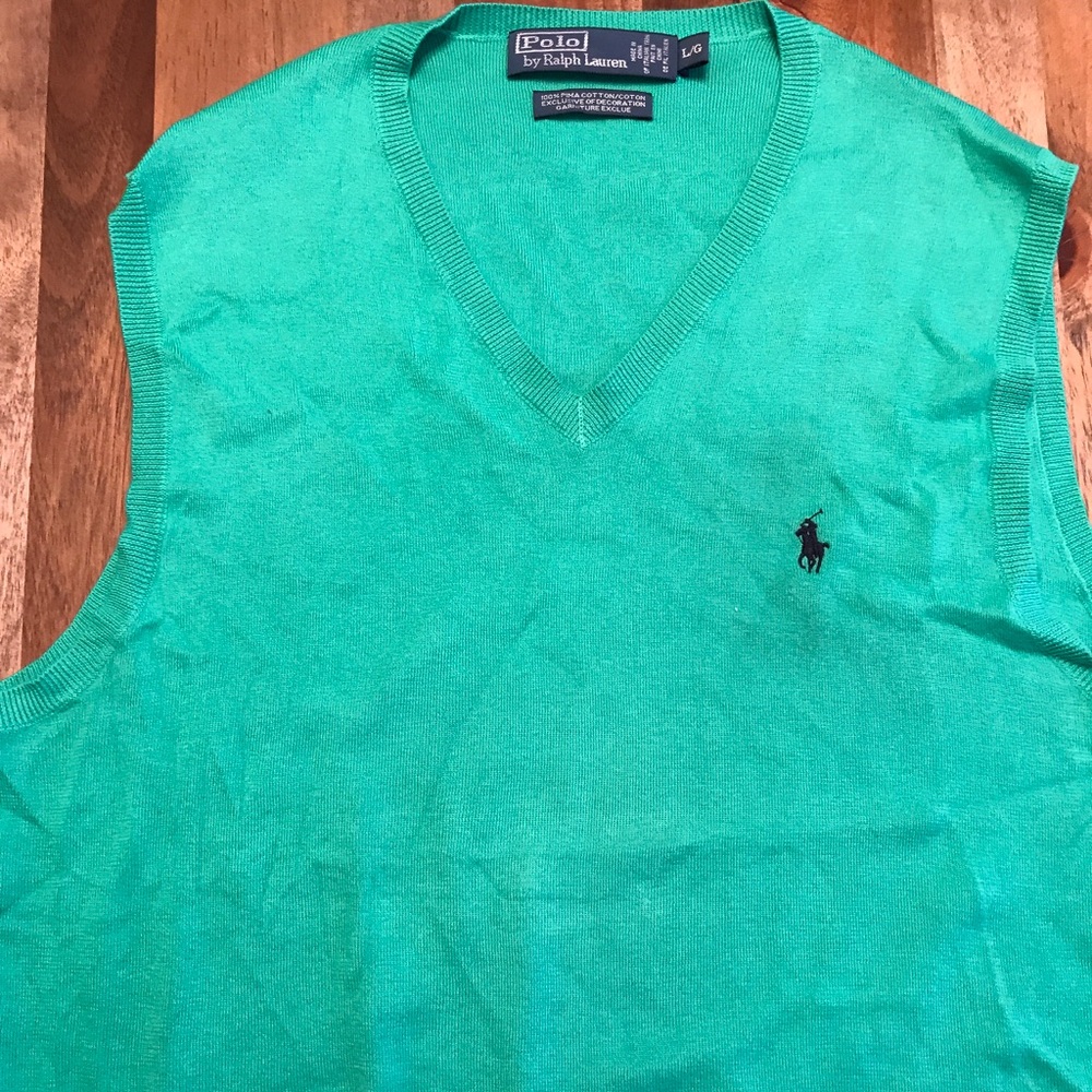 Men's L Polo Ralph Lauren green sweater vest.