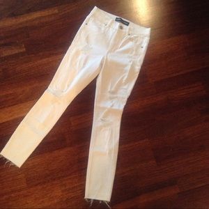 Express Mid-Rise Distressed White Jean