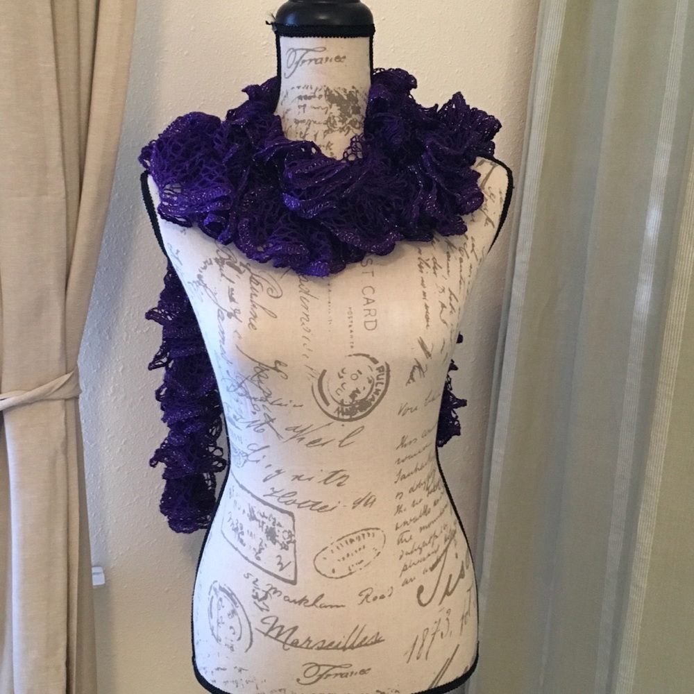 New Hand Knitted Purple/Silver Lacy Boa Scarf - Picture 2 of 4