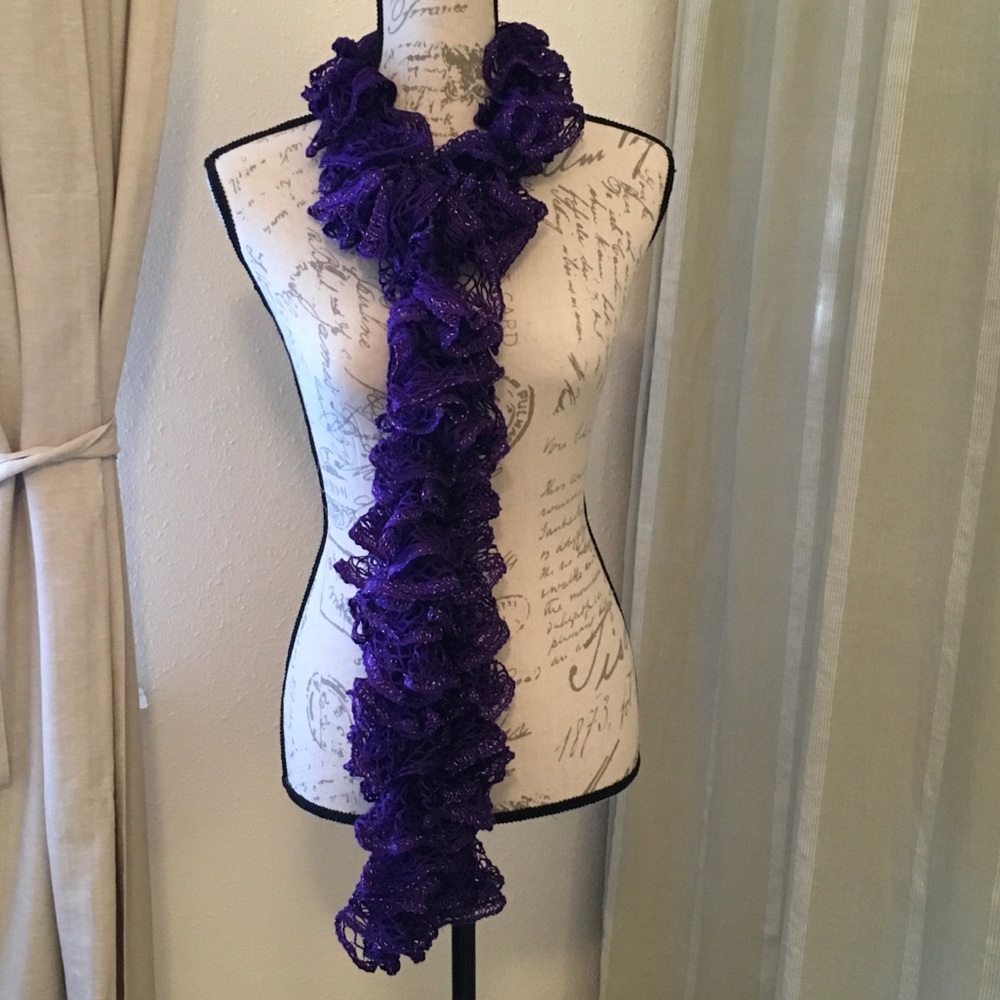New Hand Knitted Purple/Silver Lacy Boa Scarf - Picture 3 of 4