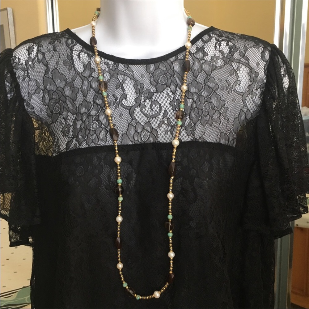 Freshwater pearl, turquoise & horn long necklace - Picture 5 of 6