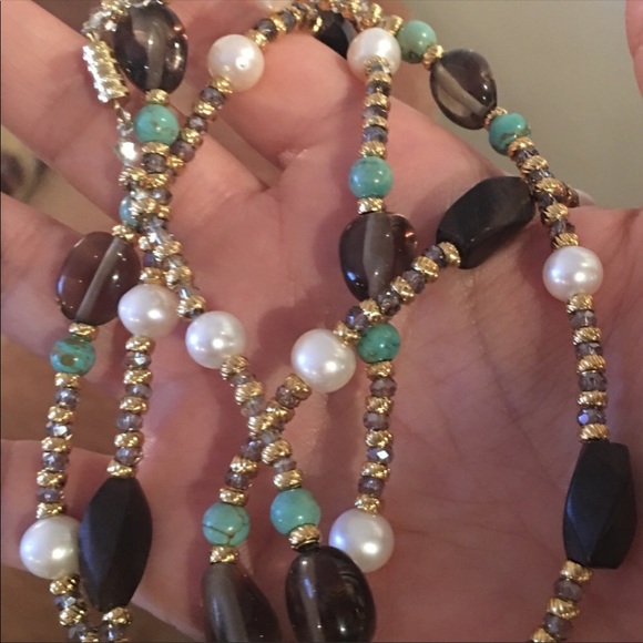 Freshwater pearl, turquoise & horn long necklace - Picture 4 of 6