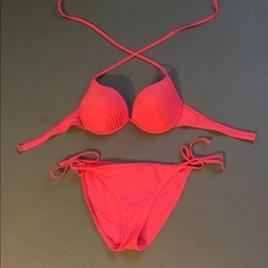 Coral toned hot pink bikini