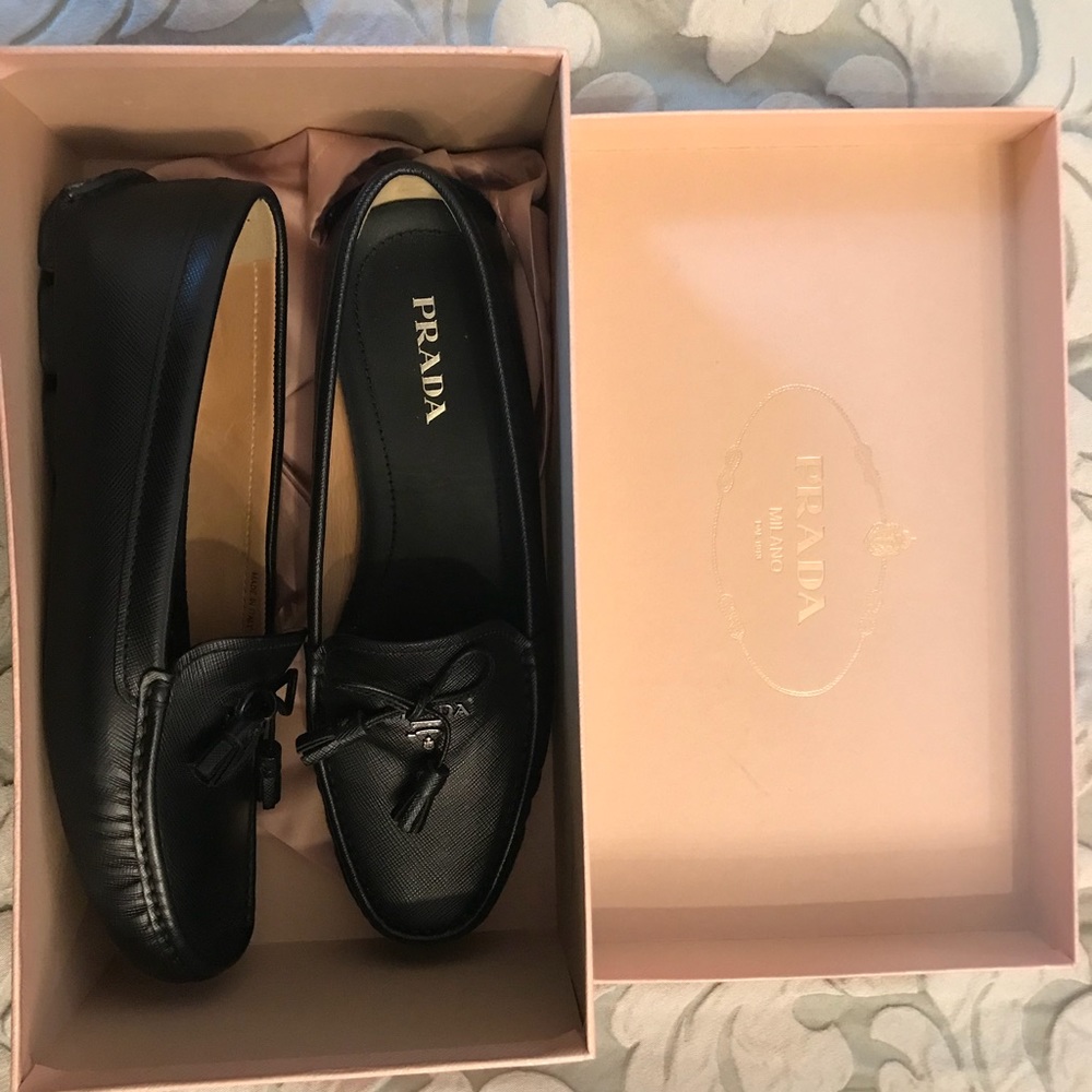 Prada driving shoes worn once for three hours.