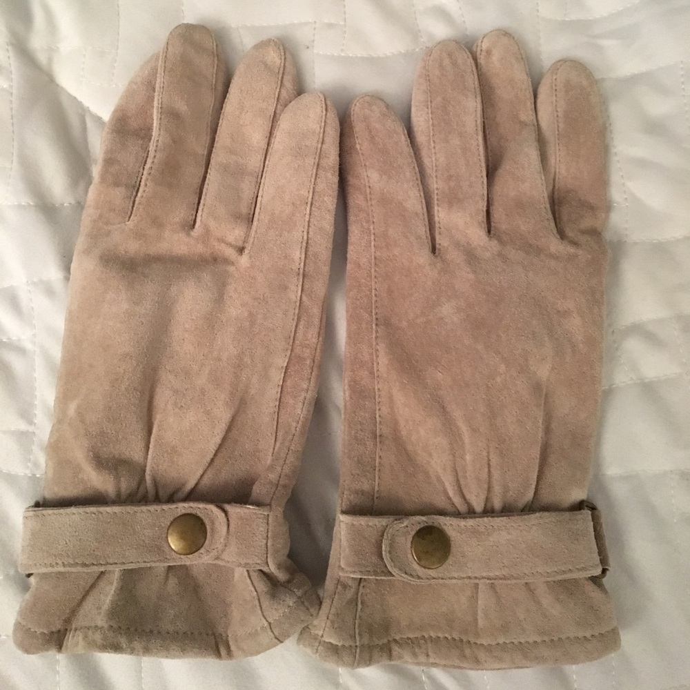 Cream taupe suede leather gloves M