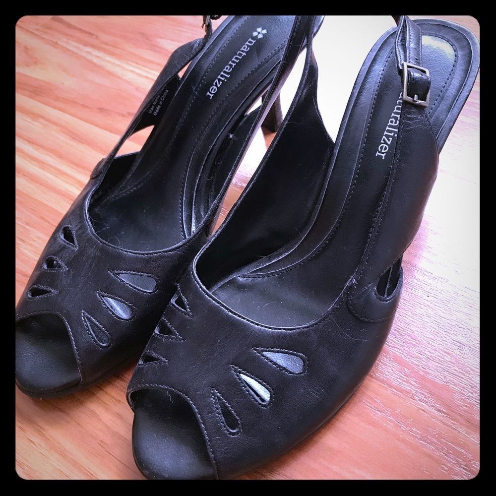 Black slingback pumps