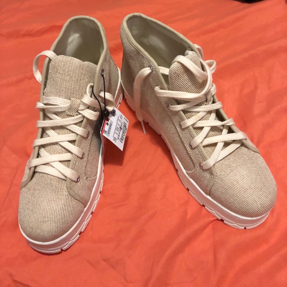 Zara tan fabric platform sneakers