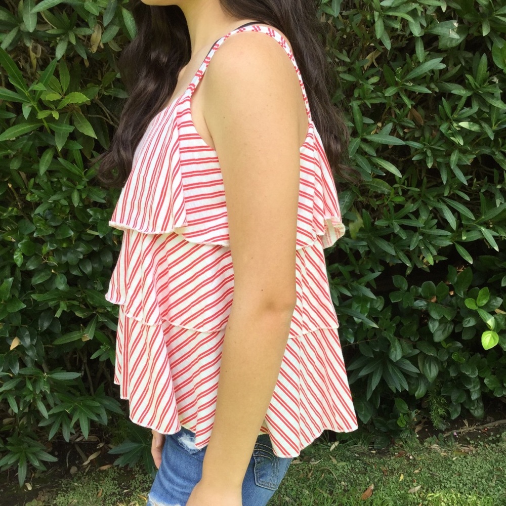 Red and White Stripped Ruffle Top