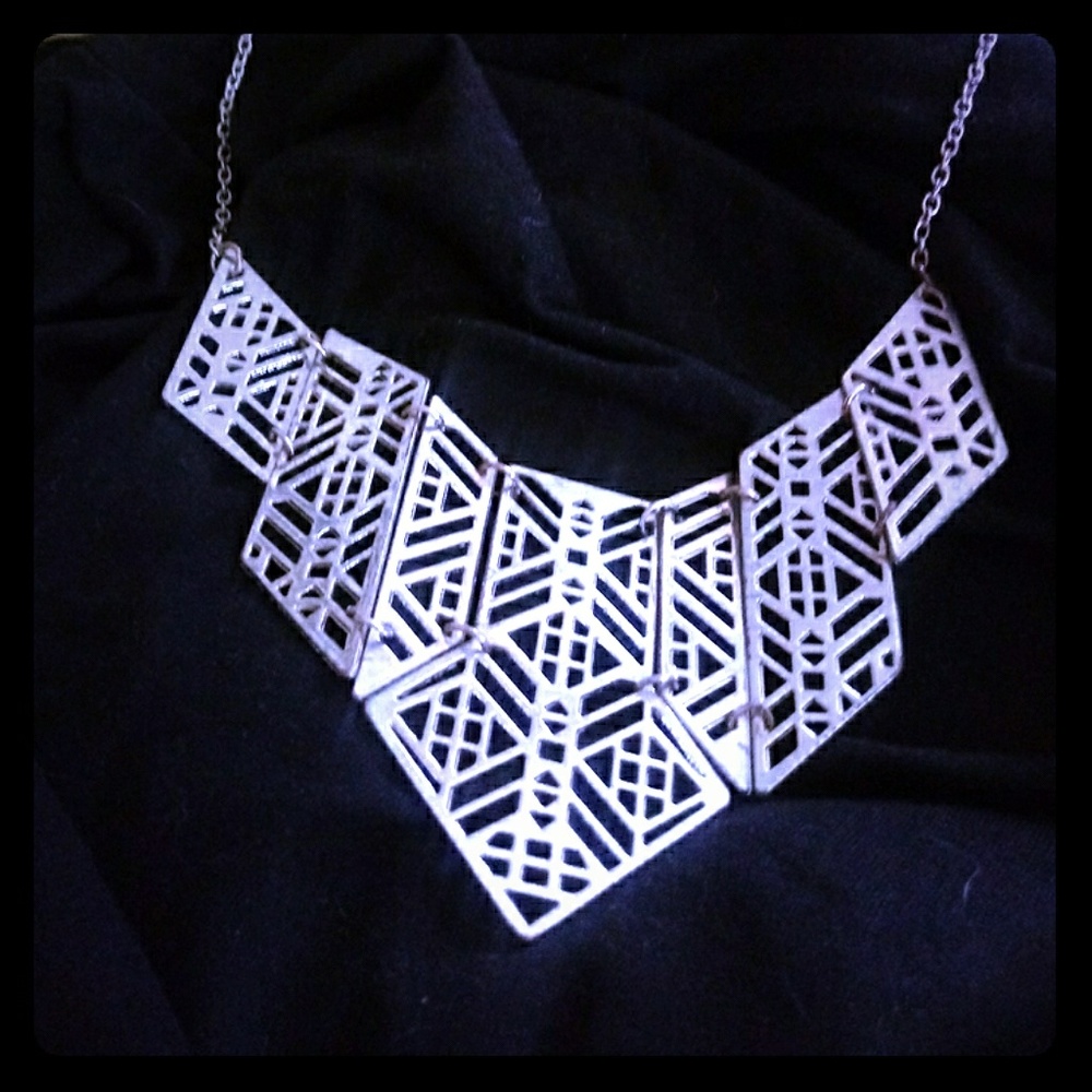 Silver Aztec statement Necklace