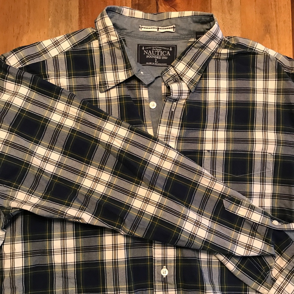 Men's L Nautical navy plaid shirt.