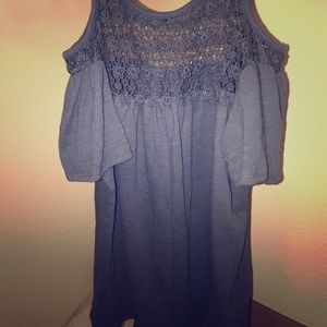 Blue top with shoulder cut outs