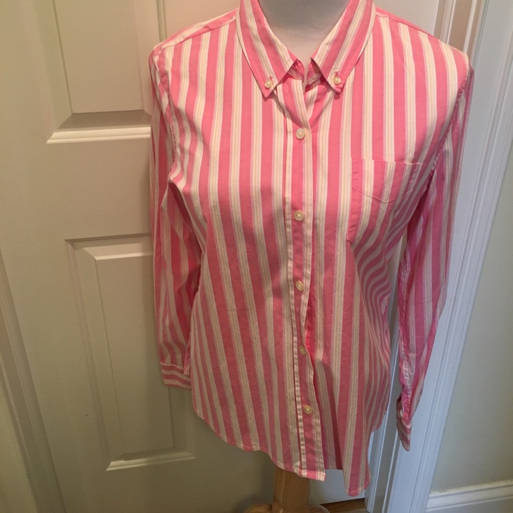 Pink & White Striped Button Down Blouse