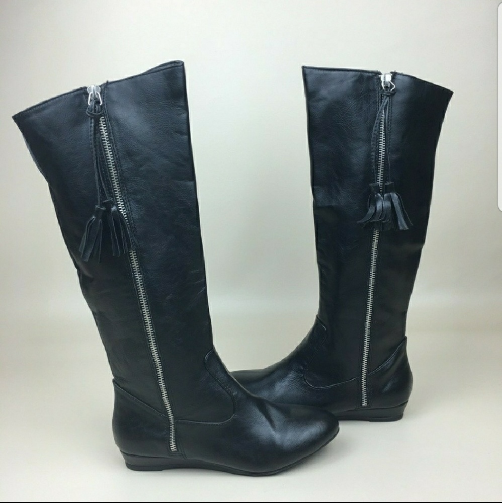 Rampage Candace black tassel mini wedge knee boot