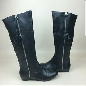 Rampage Candace black tassel mini wedge knee boot