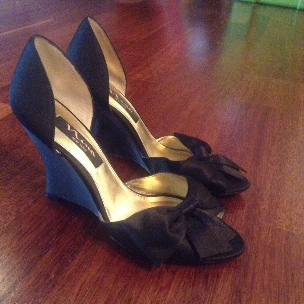 Nina D'Orsay Black Dress Wedge