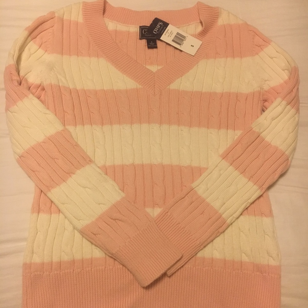 Chaps Pink and White Sweater