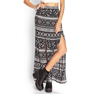 [F21] Boho Maxi Slit Skirt
