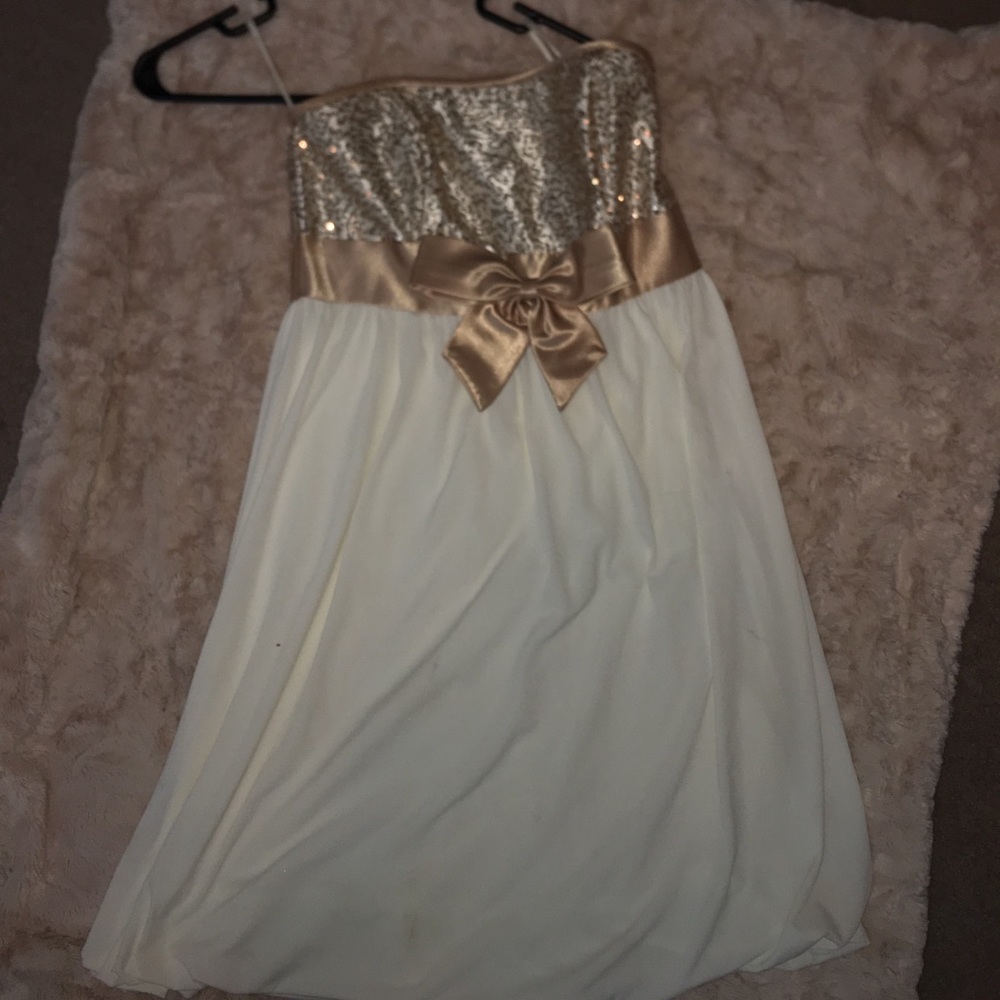cream and gold glitter dress
