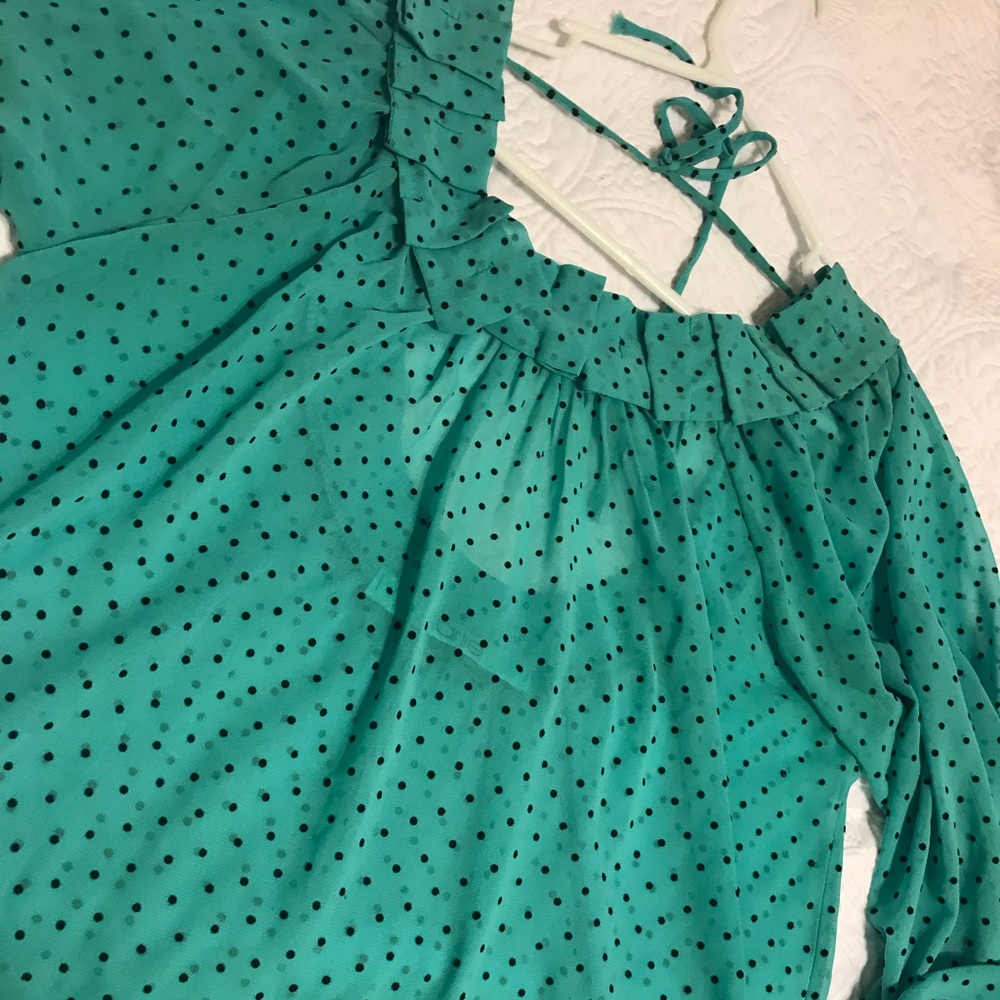 Karlie M Teal with Black Polka Dots Sheer