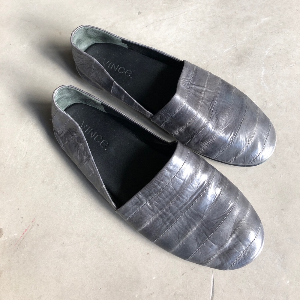 vince bogart grey eel skin flats