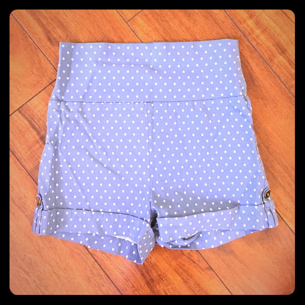 Baby Blue polka dotted High-waisted Shorts