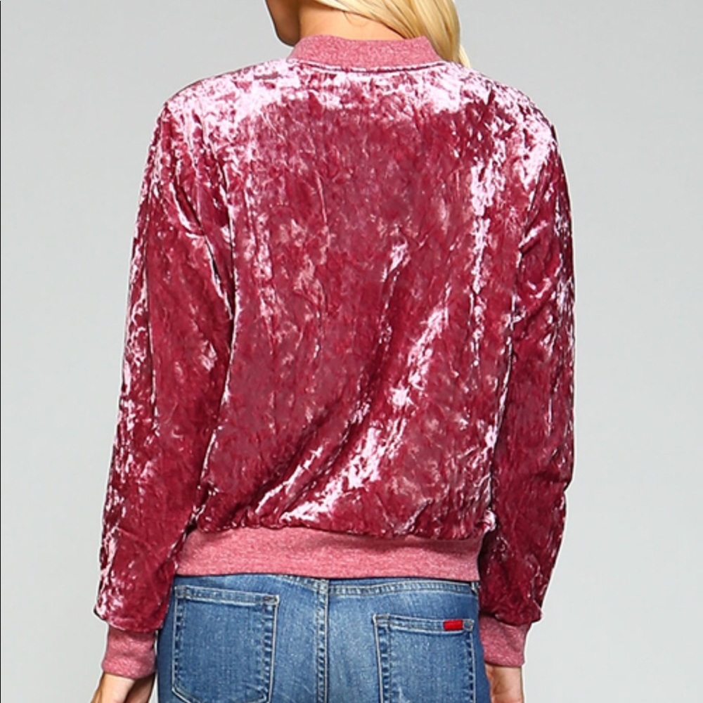 ✨Hot Pink Crushed Velvet Zip Up Bomber✨ - Picture 4 of 6