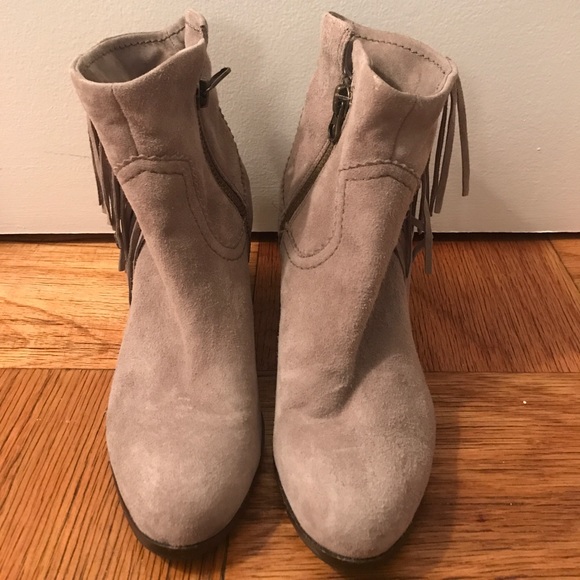 Sam Edelman Taupe Fringed Suede Ankle Boots Sz 7.5 - Picture 2 of 7