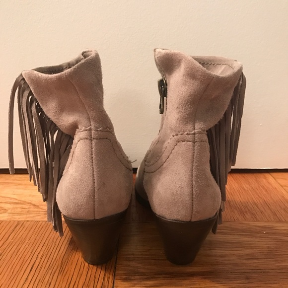 Sam Edelman Taupe Fringed Suede Ankle Boots Sz 7.5 - Picture 4 of 7