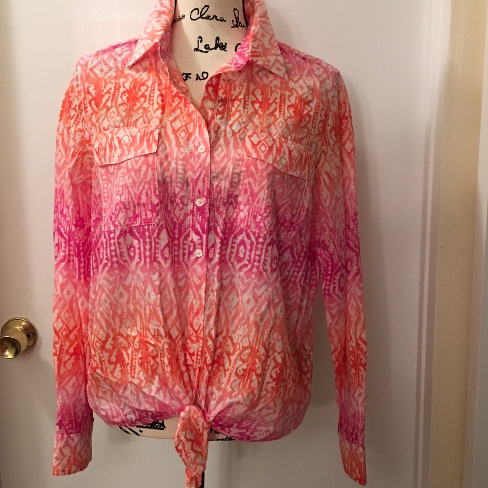 Tied front shocking pink and orange shirt