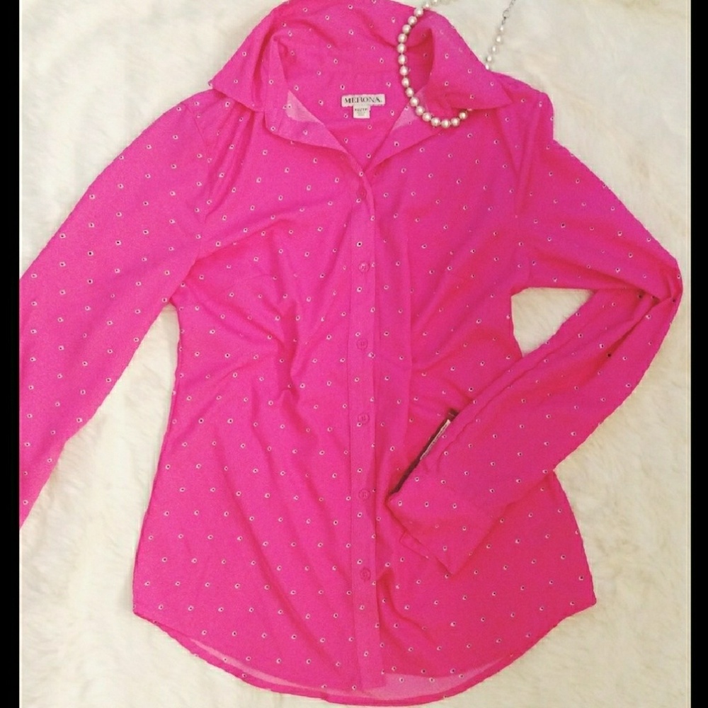 Hot Pink White Polka Dot Work Blouse Merona