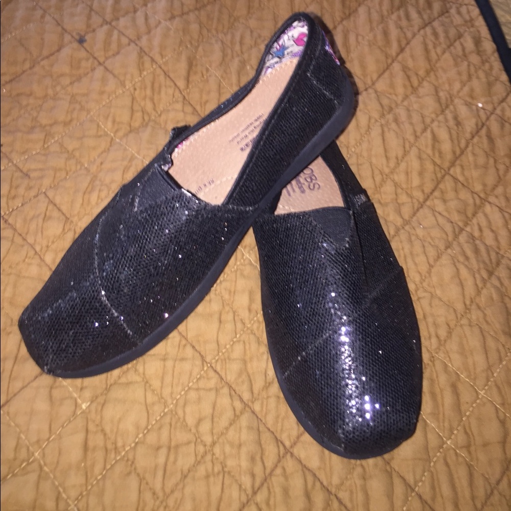 New Bobs girls black glitter slip on shoes size 1