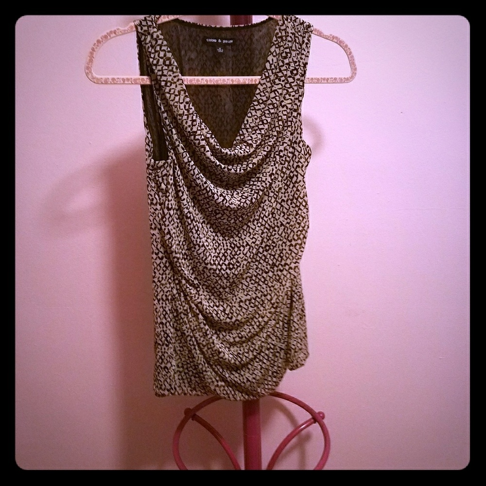 Patterned beige and black drapey tank