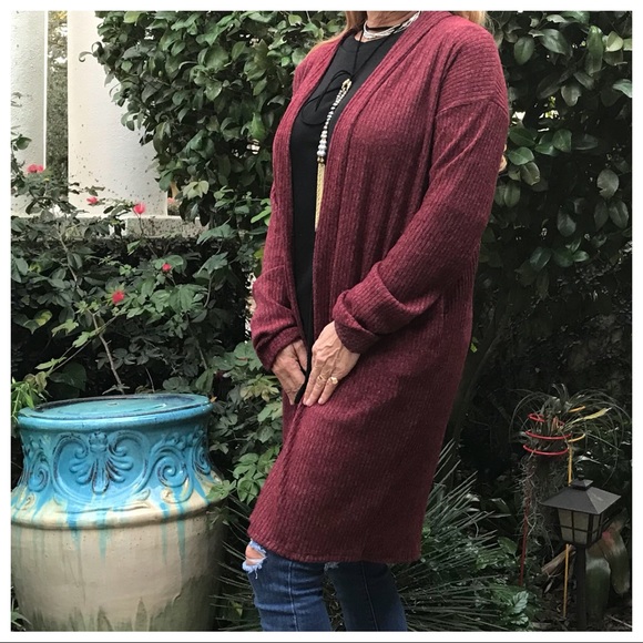 WIne Lightweight Open Cardigan - Picture 3 of 8
