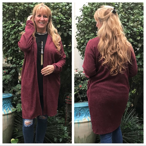 WIne Lightweight Open Cardigan - Picture 2 of 8