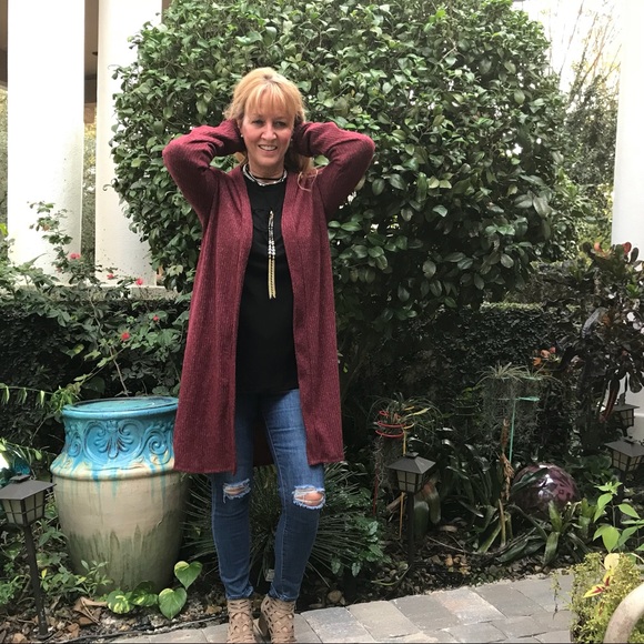 WIne Lightweight Open Cardigan - Picture 7 of 8