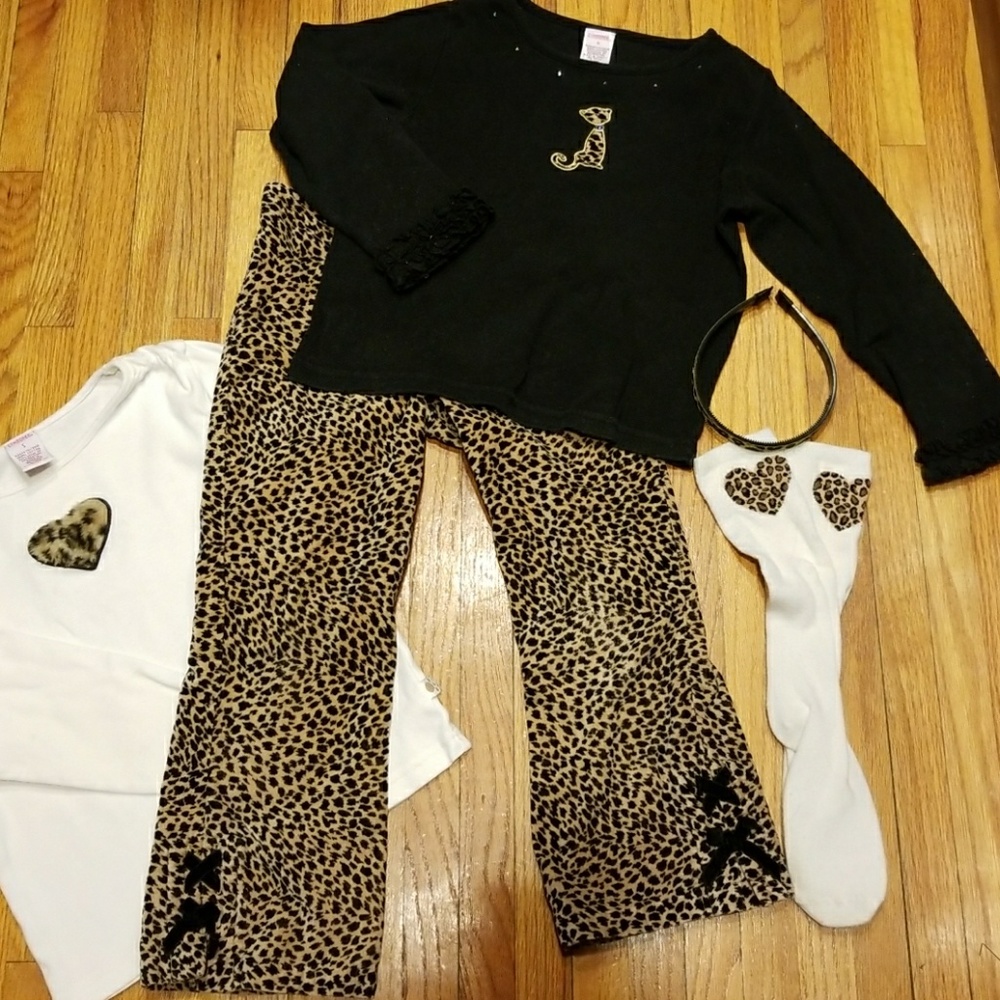 Gymboree Leopard pants, shirt headband & socks 5