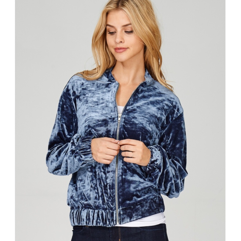 ✨Dark Grey Crushed Velvet Bomber Jacket✨ - Picture 3 of 8