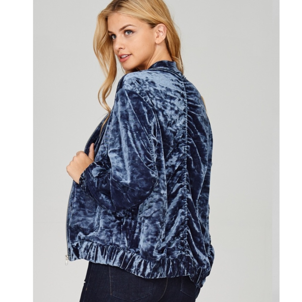 ✨Dark Grey Crushed Velvet Bomber Jacket✨ - Picture 4 of 8