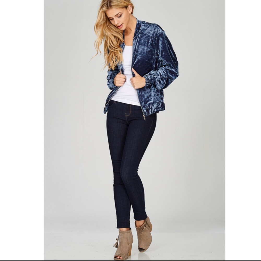 ✨Dark Grey Crushed Velvet Bomber Jacket✨ - Picture 5 of 8