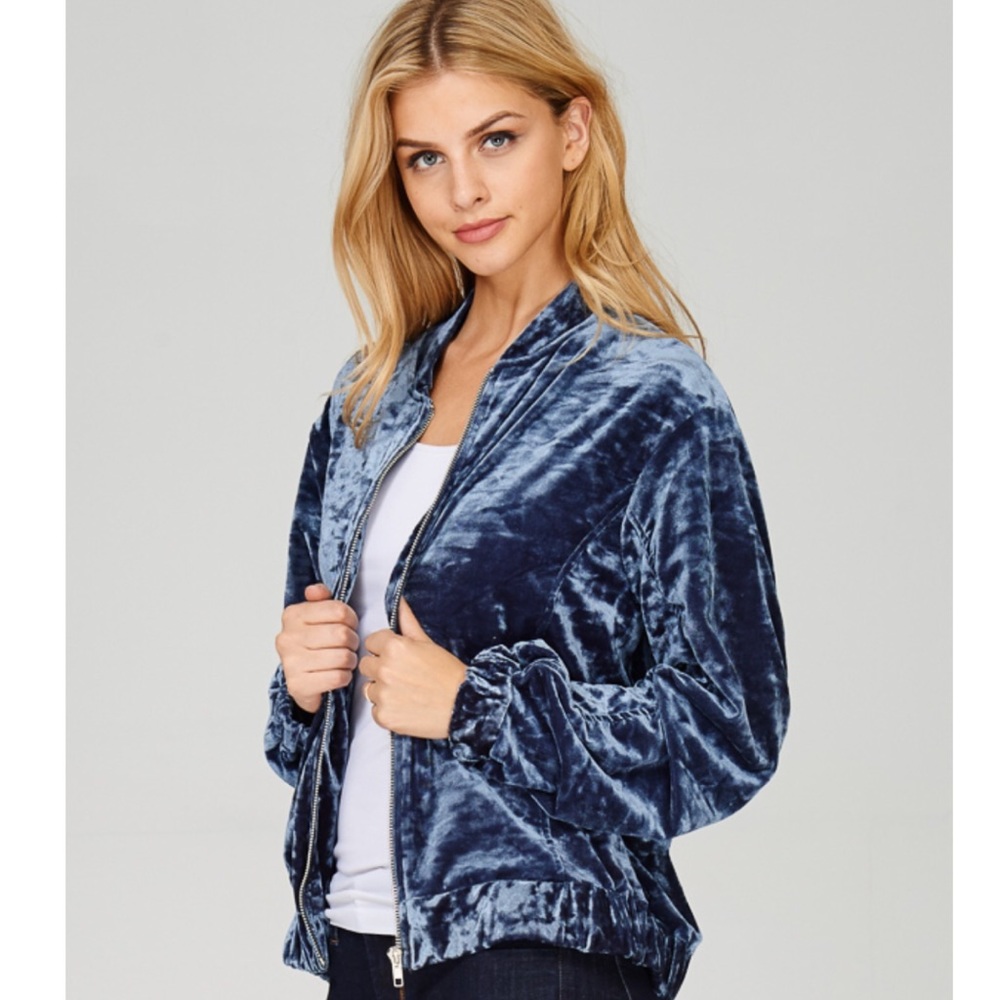 ✨Dark Grey Crushed Velvet Bomber Jacket✨ - Picture 6 of 8