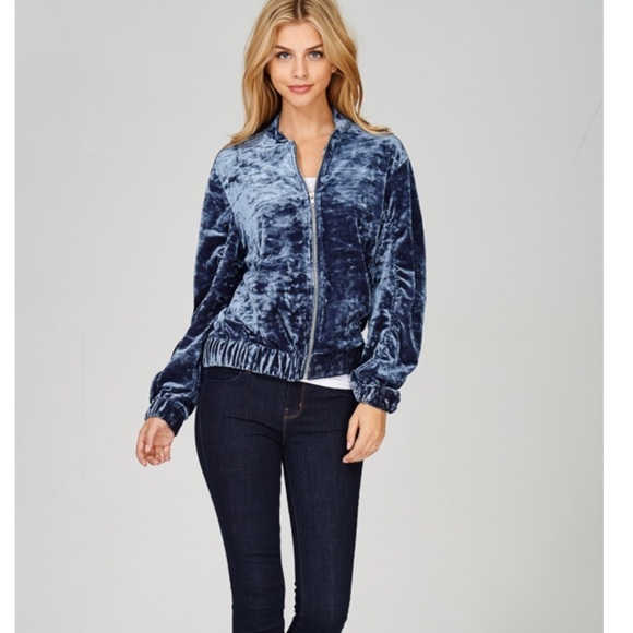 ✨Dark Grey Crushed Velvet Bomber Jacket✨ - Picture 2 of 8