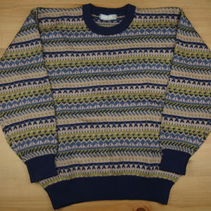 Charge M Blue Green Tan Pink Festive XMAS Sweater