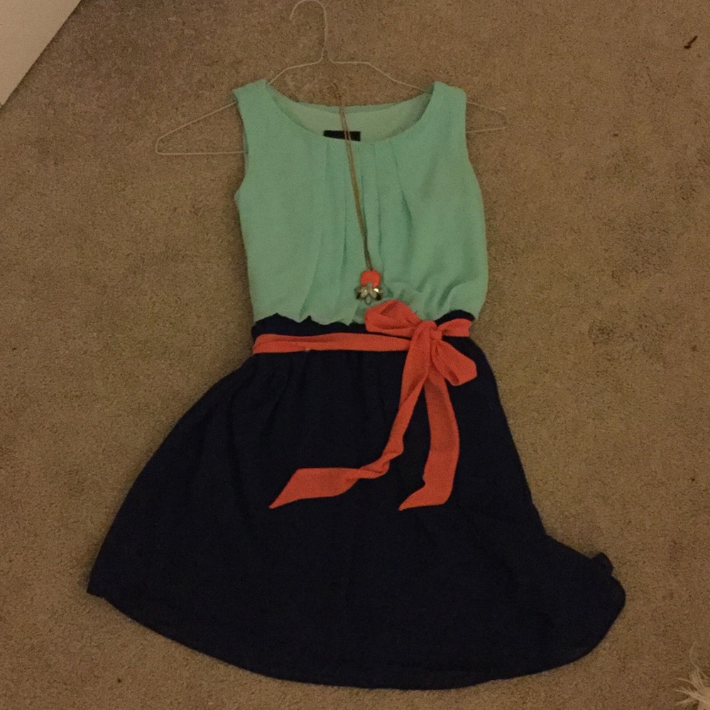 Teal, navy blue, and pink Amy’s Closet dress