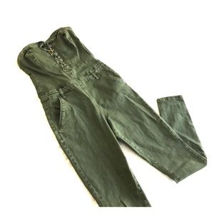 Bebe Army Green Strapless Jumpsuit