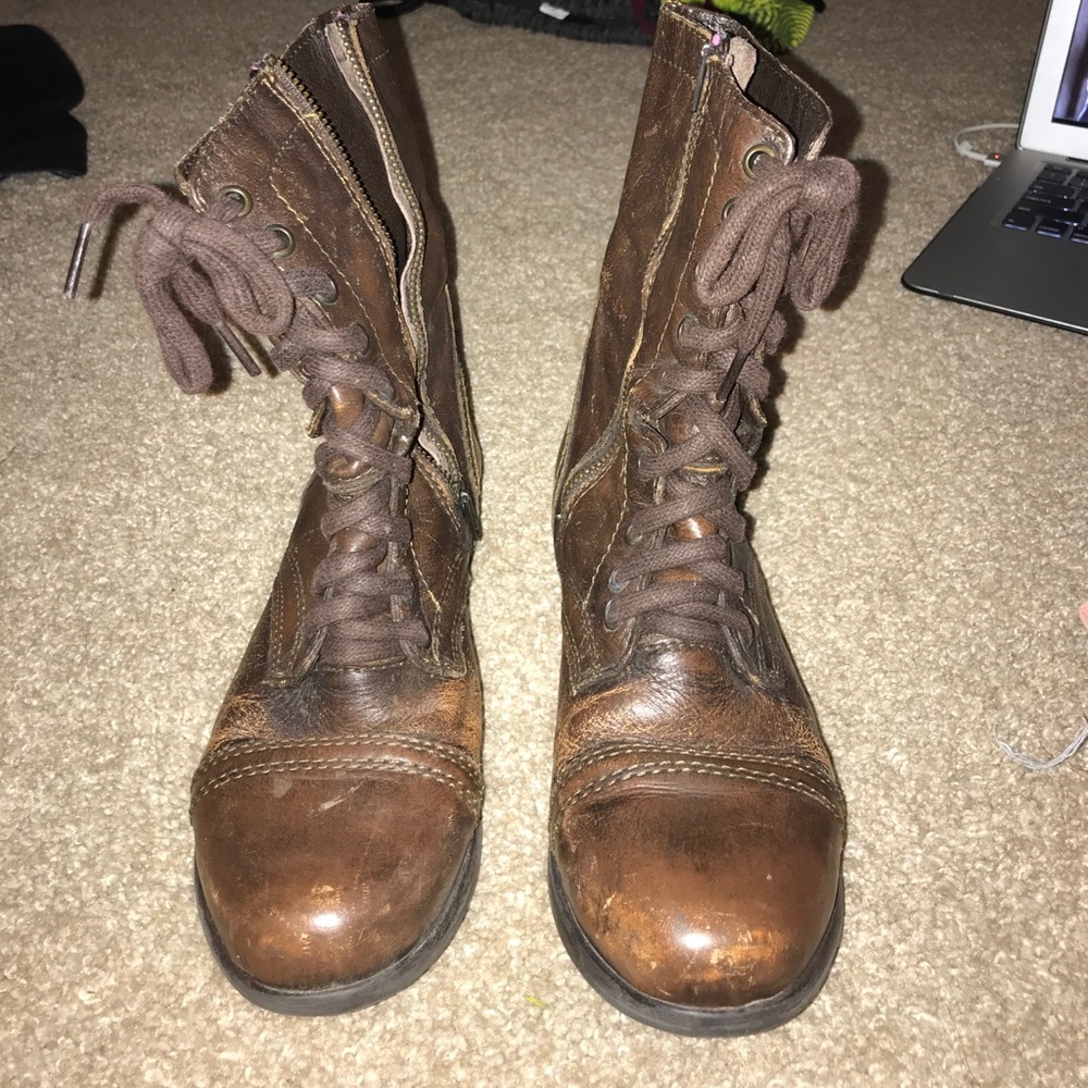 Brown combat boots