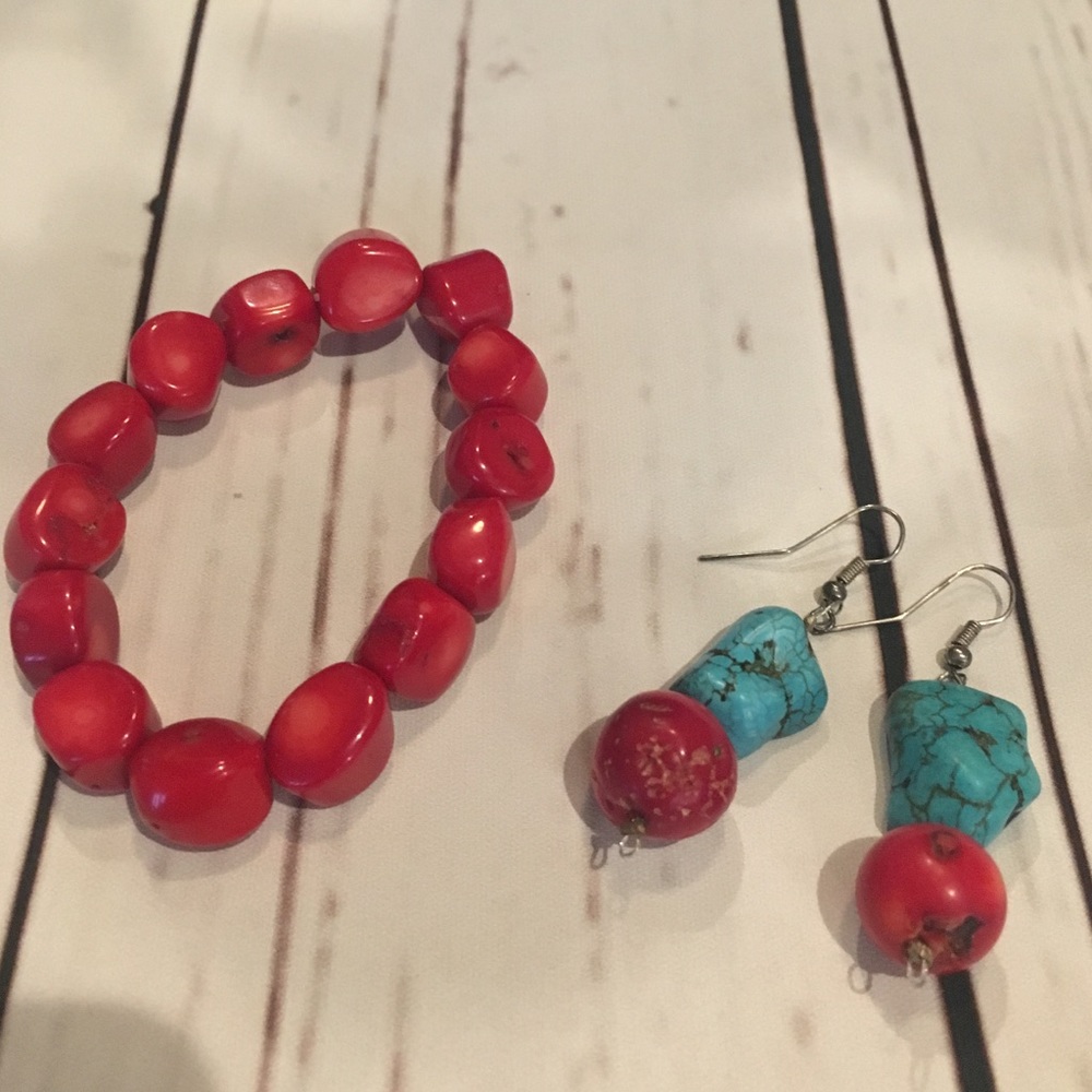 🌞SALE🌞 Tourquoise earrings & Red bracelet SET !